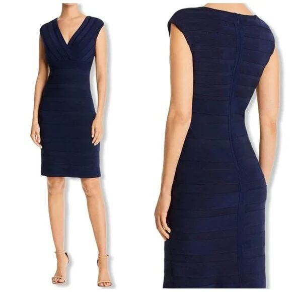 Adrianna Papell Cocktail Bandage Dress Sheath Navy Blue Mother of Bride 18W 2X - Picture 1 of 6